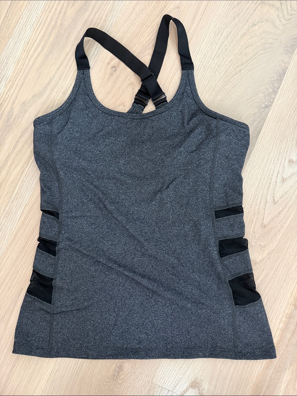Beyond Yoga Mesh Cutout Strappy Back Cami Tank Top Heather Charcoal XL